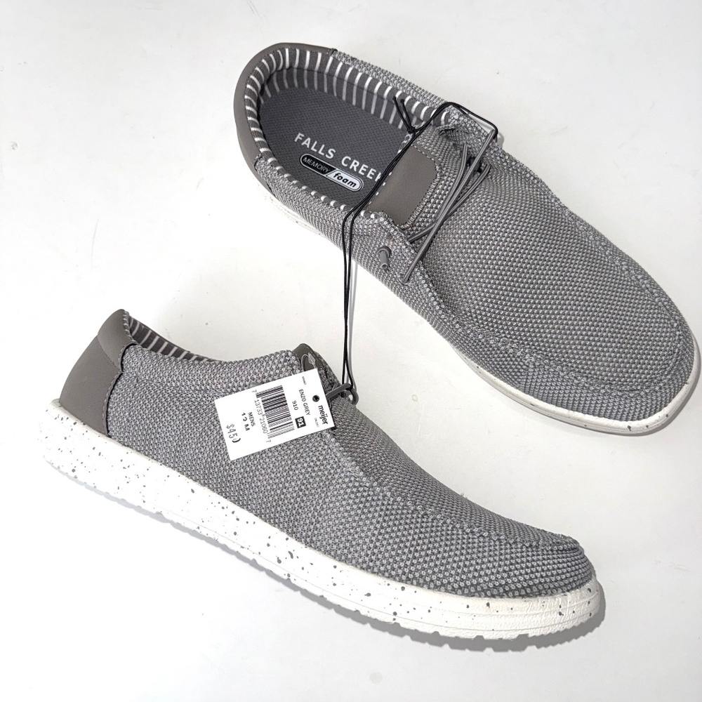 FALLS CREEK $45 Mens 11 Gray White Enzo Slip On Casual Memory Foam Shoes Box#27